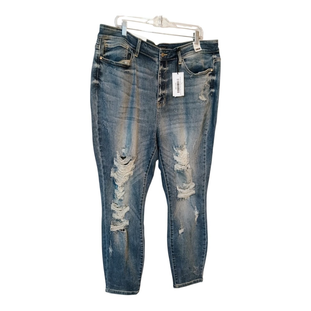 Judy Blue Hi Rise Skinny Bleach Splash Light Wash Destroyed Jeans Womens 22W New